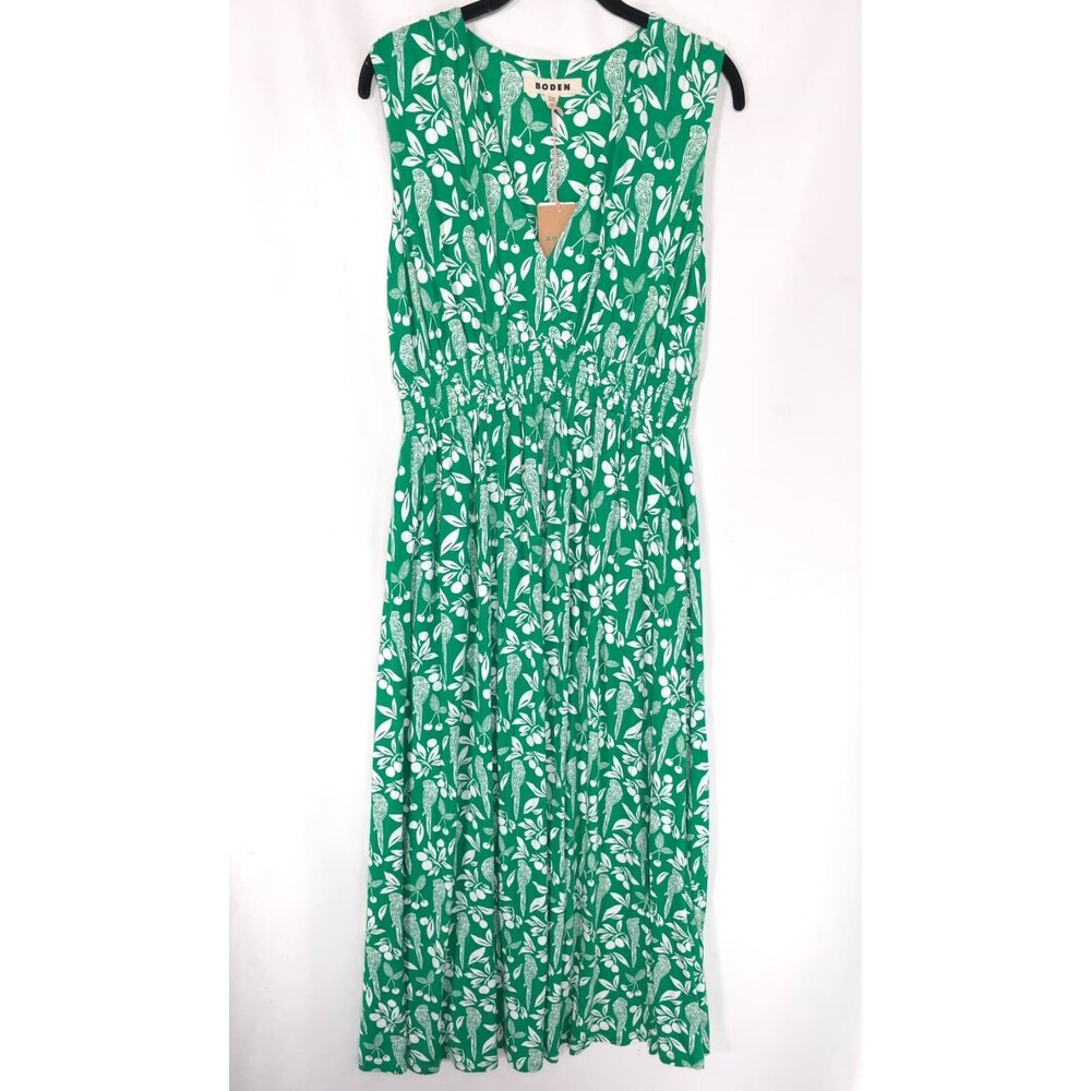 BODEN Women's New Paloma Jersey Maxi Dress 8 R Green White Smocked D1285